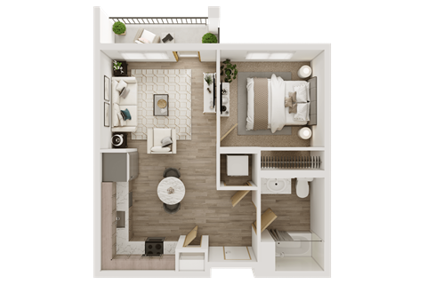 Floor plan for 1 bed, 1 bath, 548 sqft